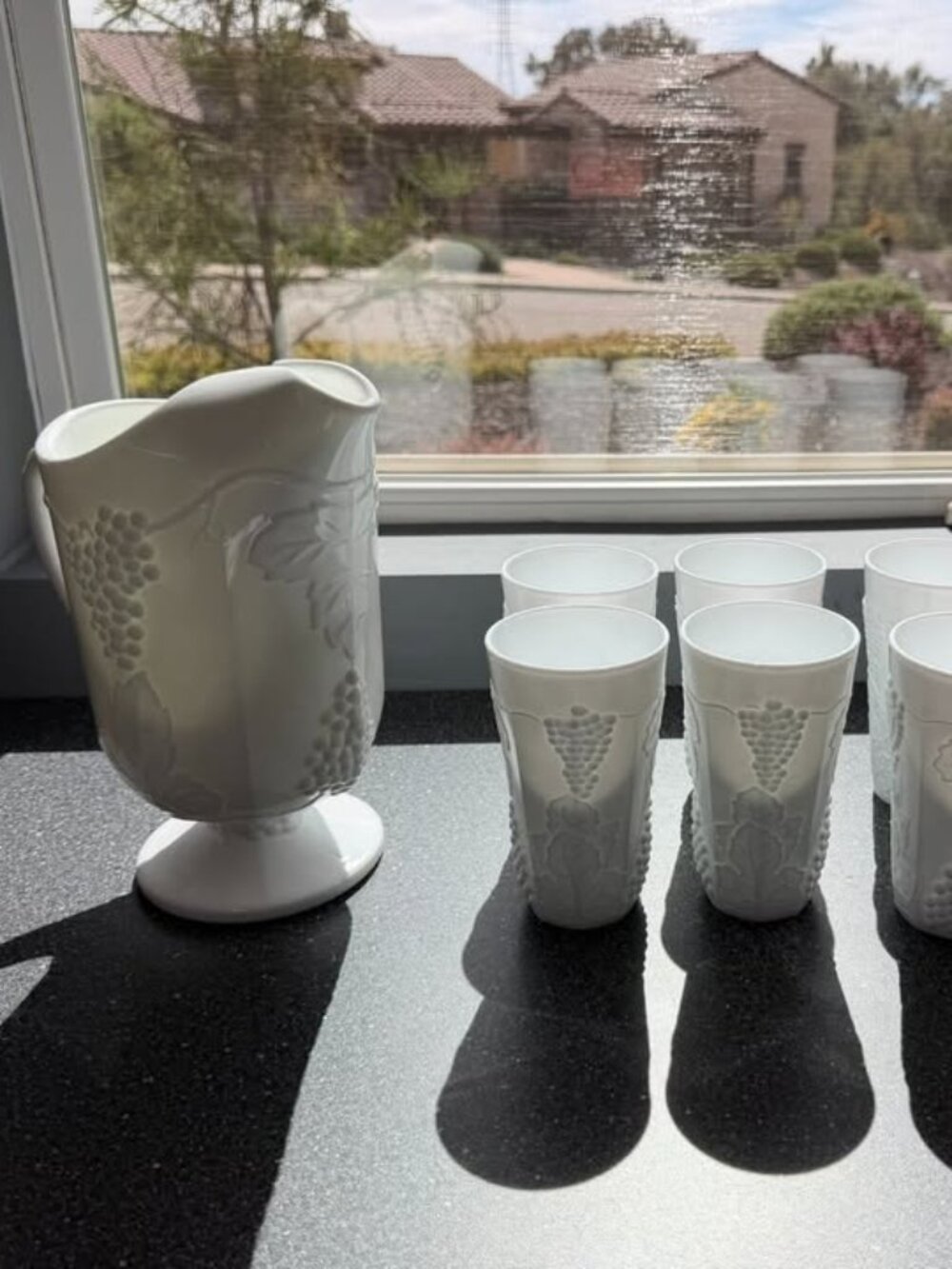 Vintage Indiana Glass Harvest Grape Milk Glass Pitcher & 8 Tumblers β 9 Pc Set